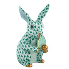 Hand-painted Herend Pickleball Bunny Figurine in Green fishnet porcelain on a white background