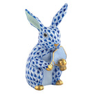 Sapphire fishnet Pickleball Bunny Figurine figurine, hand-painted Herend porcelain with 24k gold accents
