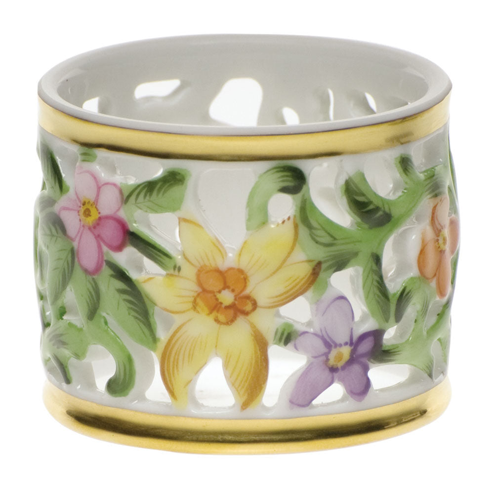 Hand-painted Herend Pierced Napkin Ring Garnishment in fine porcelain, 1.75in D, on a white background