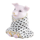 Hand-painted Herend Pig in a Blanket Figurine in Black fishnet porcelain on a white background