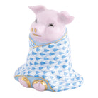 Blue fishnet Pig in a Blanket Figurine figurine, hand-painted Herend porcelain with 24k gold accents