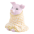 Butterscotch fishnet Pig in a Blanket Figurine figurine, hand-painted Herend porcelain with 24k gold accents