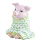 Herend Pig in a Blanket Figurine porcelain figurine painted in the Key Lime fishnet pattern