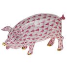 Raspberry fishnet Pig Figurine figurine, hand-painted Herend porcelain with 24k gold accents
