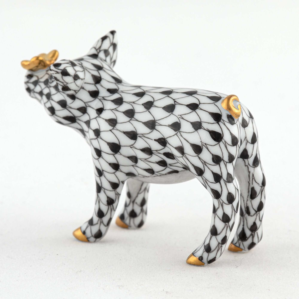Herend Pig with Butterfly Figurine – Black, alternate view