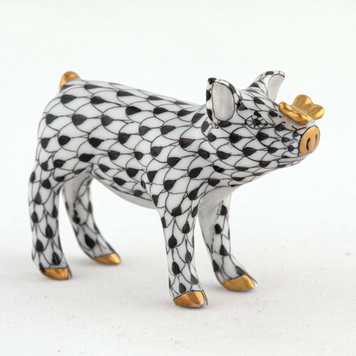 Herend Pig with Butterfly Figurine – Black, alternate view