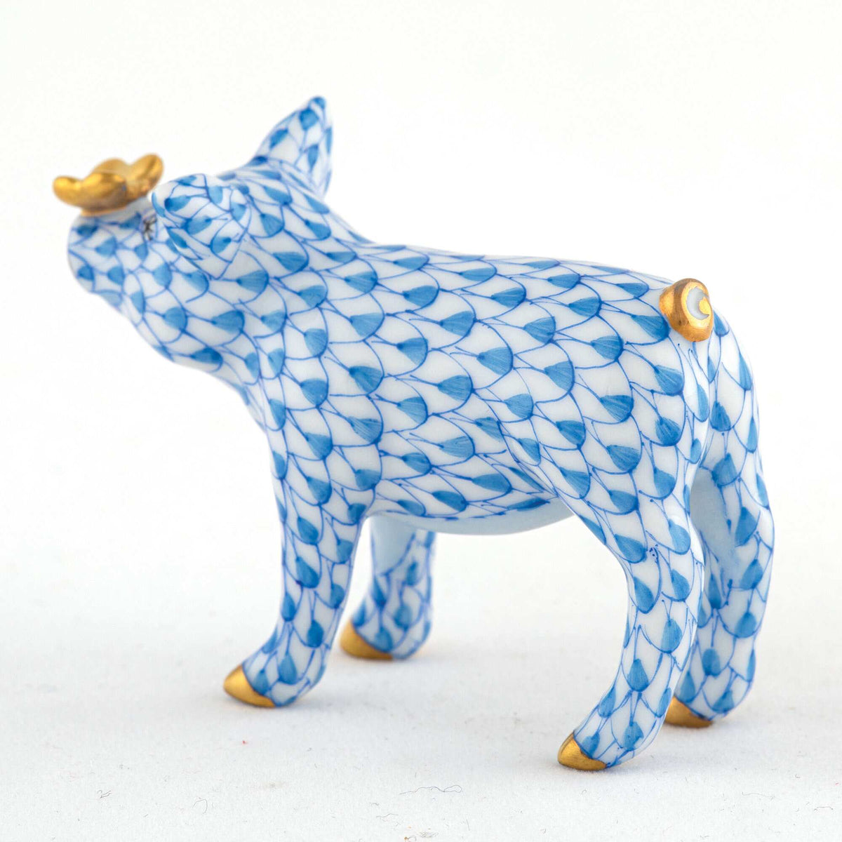 Herend Pig with Butterfly Figurine – Blue, alternate view