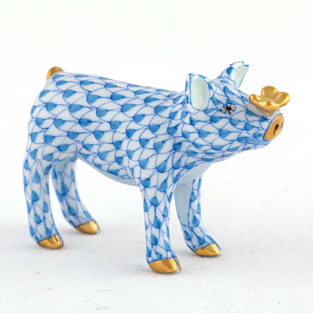 Herend Pig with Butterfly Figurine – Blue, alternate view