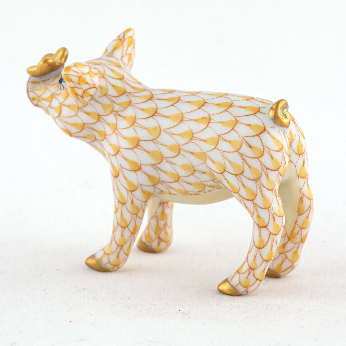Herend Pig with Butterfly Figurine – Butterscotch, alternate view
