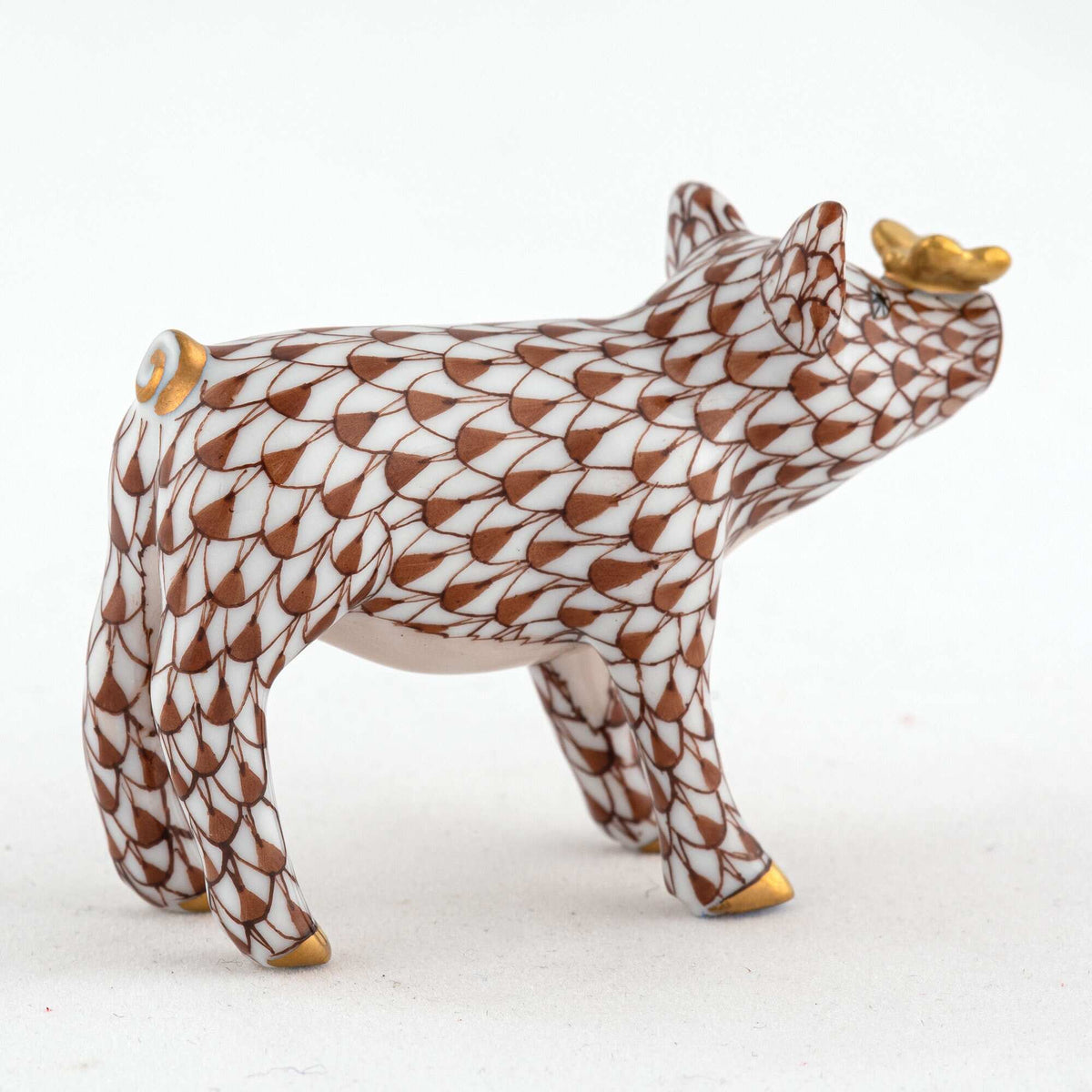 Herend Pig with Butterfly Figurine – Chocolate, alternate view