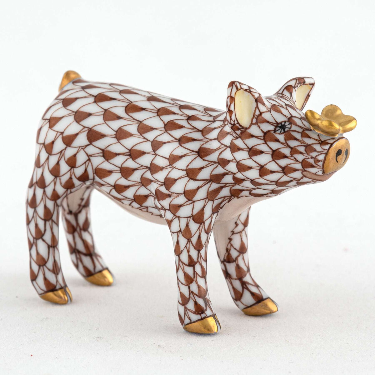 Herend Pig with Butterfly Figurine – Chocolate, alternate view