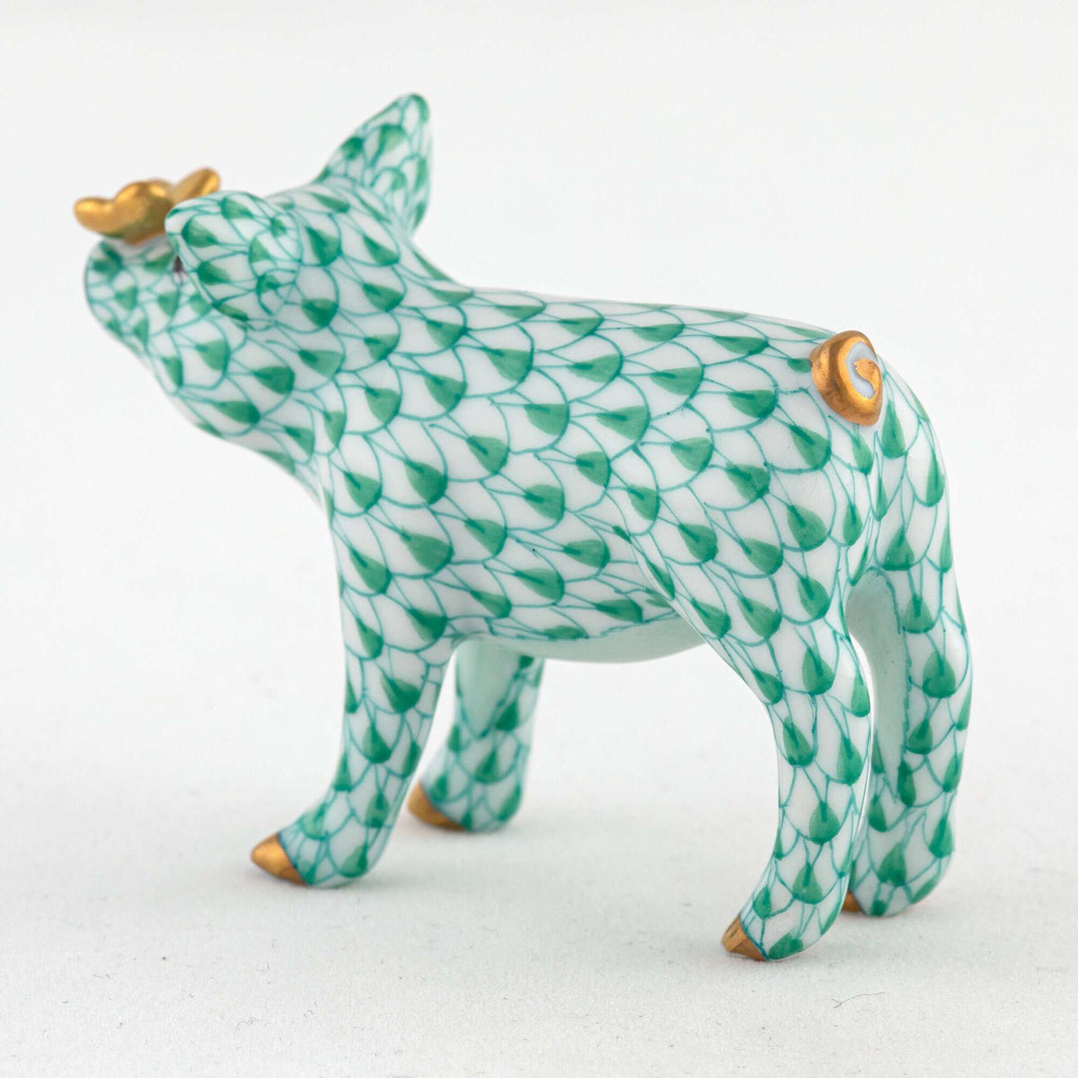 Herend Pig with Butterfly Figurine – Green, alternate view