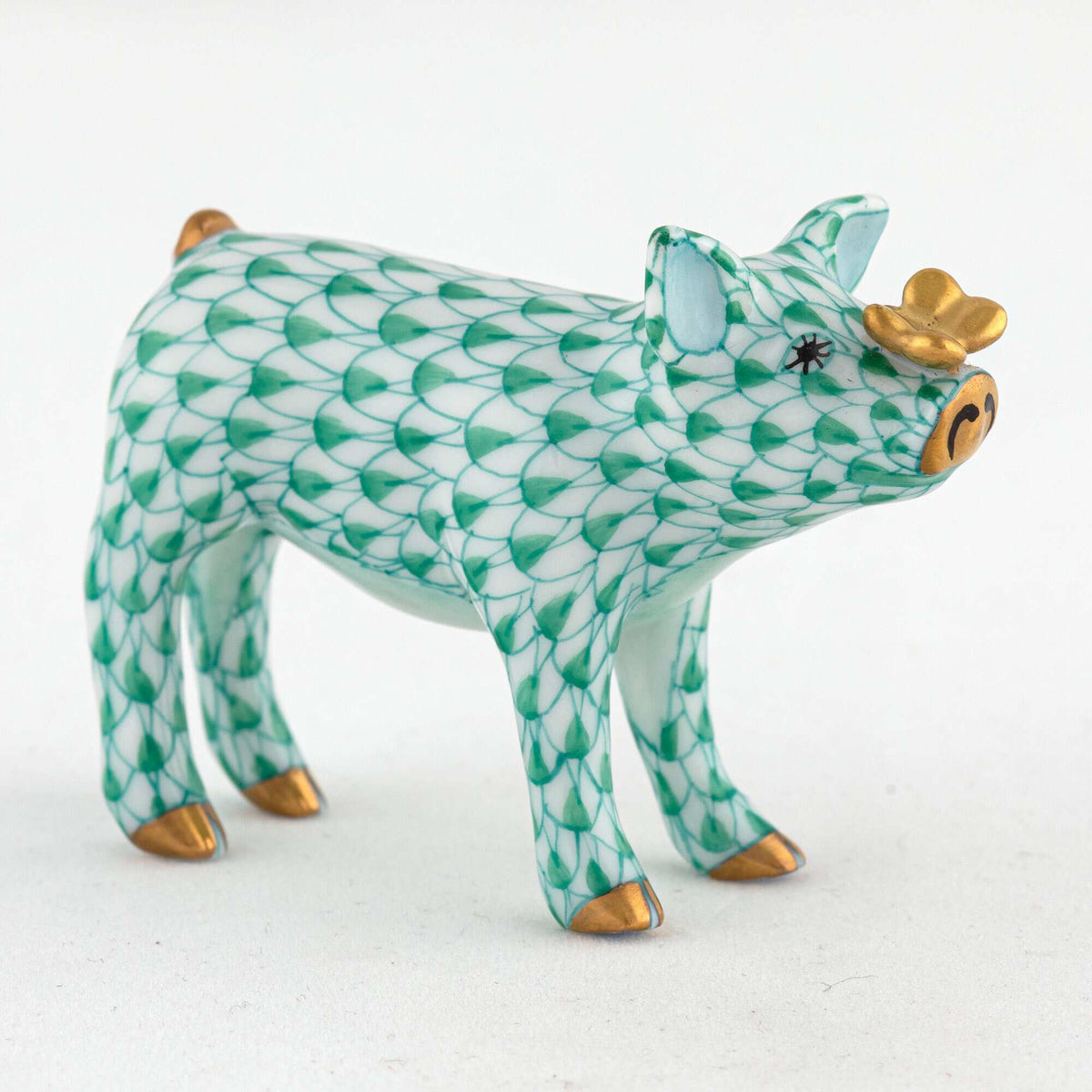 Herend Pig with Butterfly Figurine – Green, alternate view
