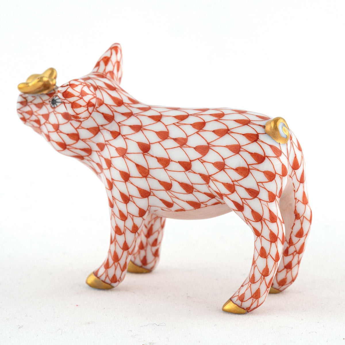 Herend Pig with Butterfly Figurine – Rust, alternate view