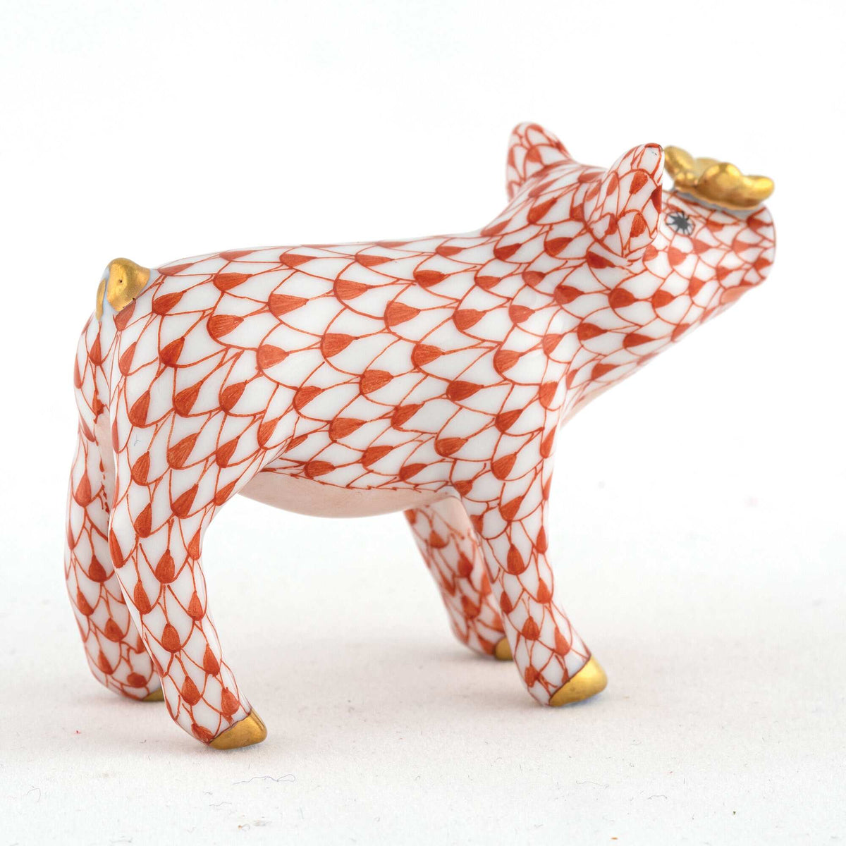 Herend Pig with Butterfly Figurine – Rust, alternate view