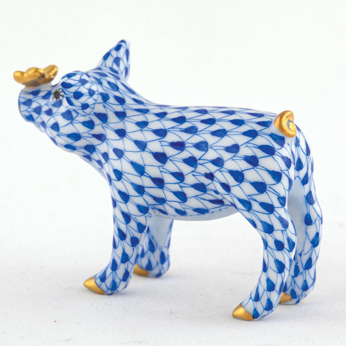 Herend Pig with Butterfly Figurine – Sapphire, alternate view
