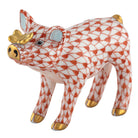 Hand-painted Herend Pig with Butterfly Figurine in Rust fishnet porcelain on a white background