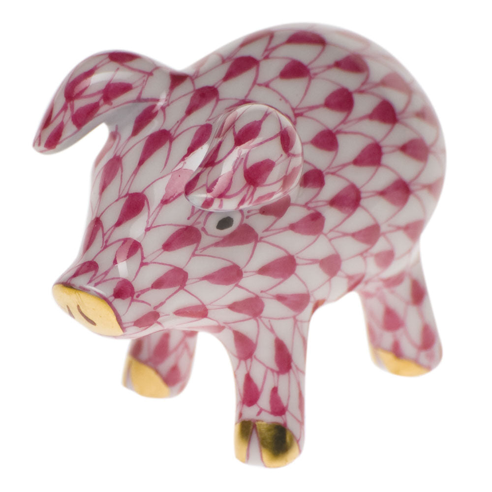 Hand-painted Herend Piglet Figurine in fine porcelain, 1.5in L X 1in H, on a white background