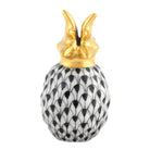 Black fishnet Pineapple Place Card Holder figurine, hand-painted Herend porcelain with 24k gold accents