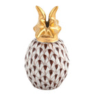 Hand-painted Herend Pineapple Place Card Holder in Chocolate fishnet porcelain on a white background