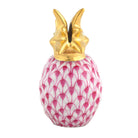 Hand-painted Herend Pineapple Place Card Holder in Raspberry fishnet porcelain on a white background