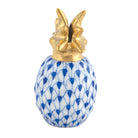 Hand-painted Herend Pineapple Place Card Holder in Sapphire fishnet porcelain on a white background