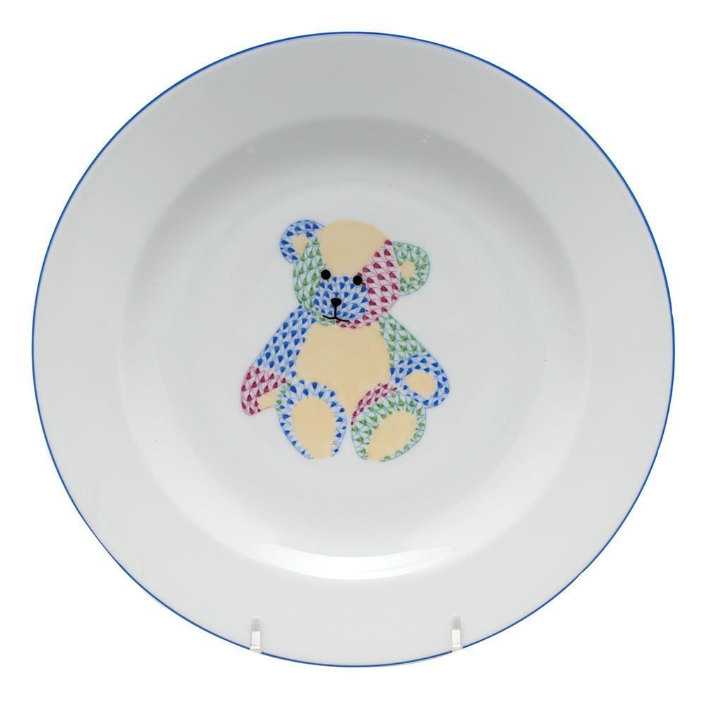 Hand-painted Herend Plate with Teddy Bear in fine porcelain, 8.25in D, on a white background