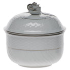 Hand-painted Herend Platinum Edge Covered Sugar with Rose Sugar Bowl in fine porcelain, (6 OZ) 4in H, on a white background