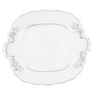 Hand-painted Herend Platinum Edge Square Cake Plate with Handles in fine porcelain, 9.5in SQ, on a white background