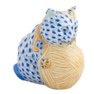 Herend Playful Kitten Figurine porcelain figurine painted in the Sapphire fishnet pattern