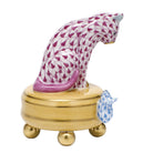 Raspberry-Blue fishnet Playing Cat and Mouse Figurine figurine, hand-painted Herend porcelain with 24k gold accents