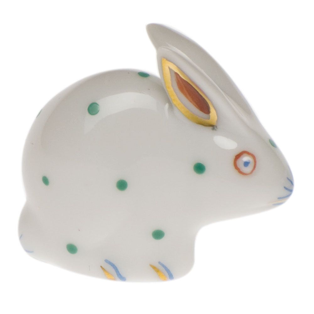 Green-White fishnet Polka Dot Rabbit Figurine figurine, hand-painted Herend porcelain with 24k gold accents
