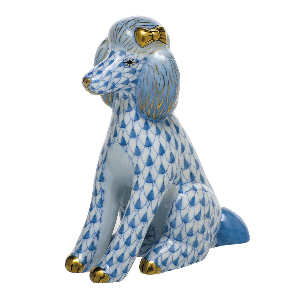 Herend Poodle Figurine porcelain figurine painted in the Blue fishnet pattern