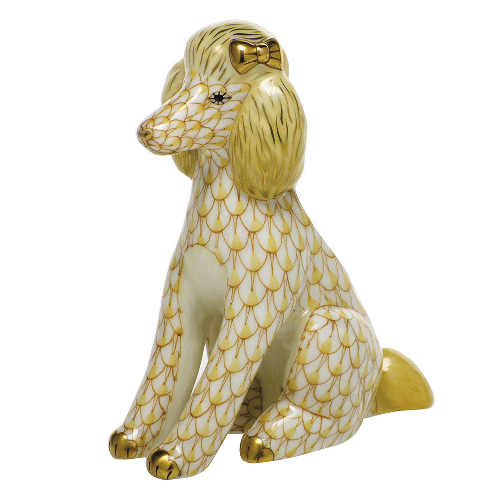 Herend Poodle Figurine porcelain figurine painted in the Butterscotch fishnet pattern