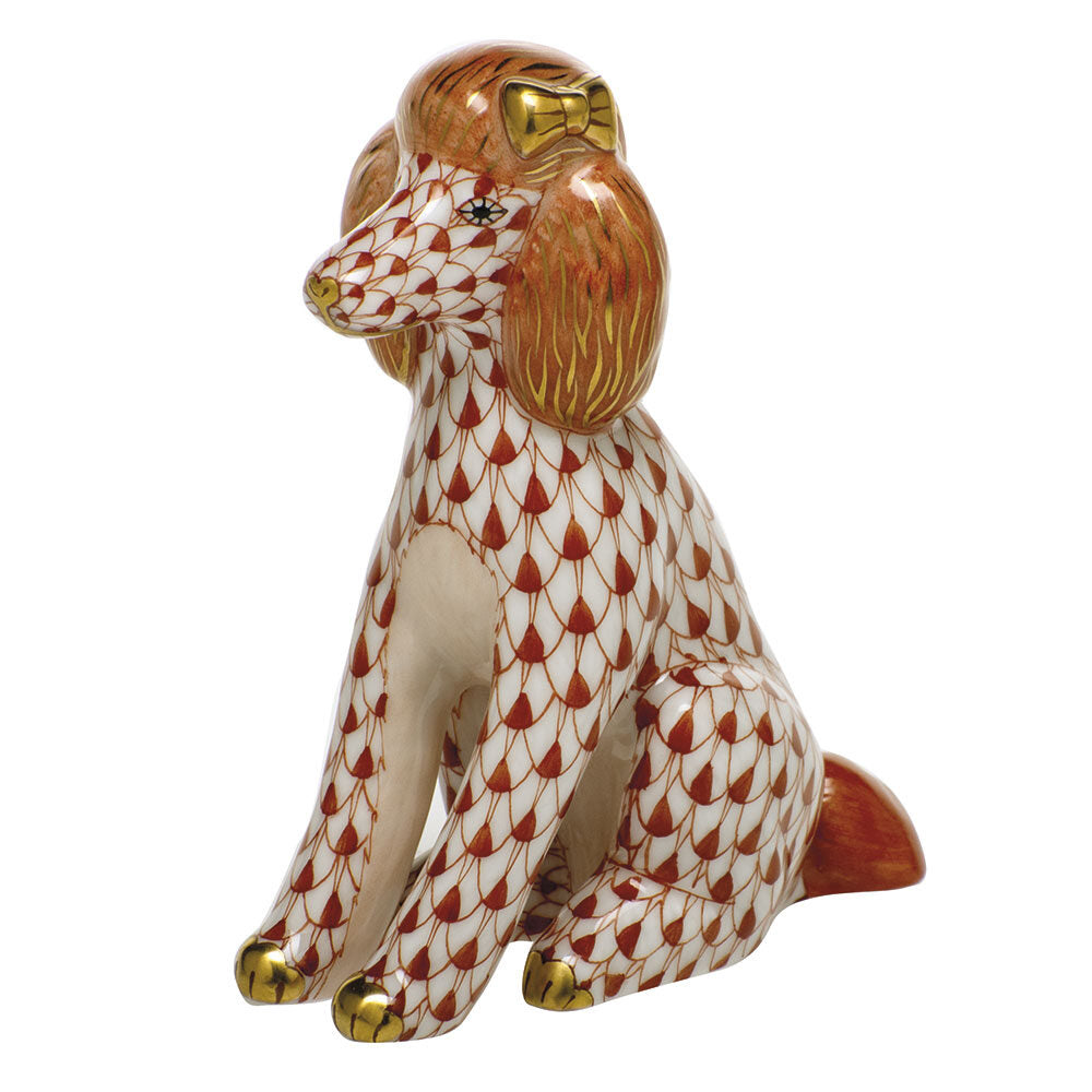 Rust fishnet Poodle Figurine figurine, hand-painted Herend porcelain with 24k gold accents