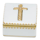 Hand-painted Herend Prayer Box in Butterscotch fishnet porcelain on a white background