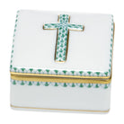 Green fishnet Prayer Box figurine, hand-painted Herend porcelain with 24k gold accents