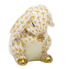 Hand-painted Herend Praying Bunny Figurine in Butterscotch fishnet porcelain on a white background
