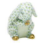 Hand-painted Herend Praying Bunny Figurine in Key Lime fishnet porcelain on a white background