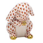 Hand-painted Herend Praying Bunny Figurine in Rust fishnet porcelain on a white background