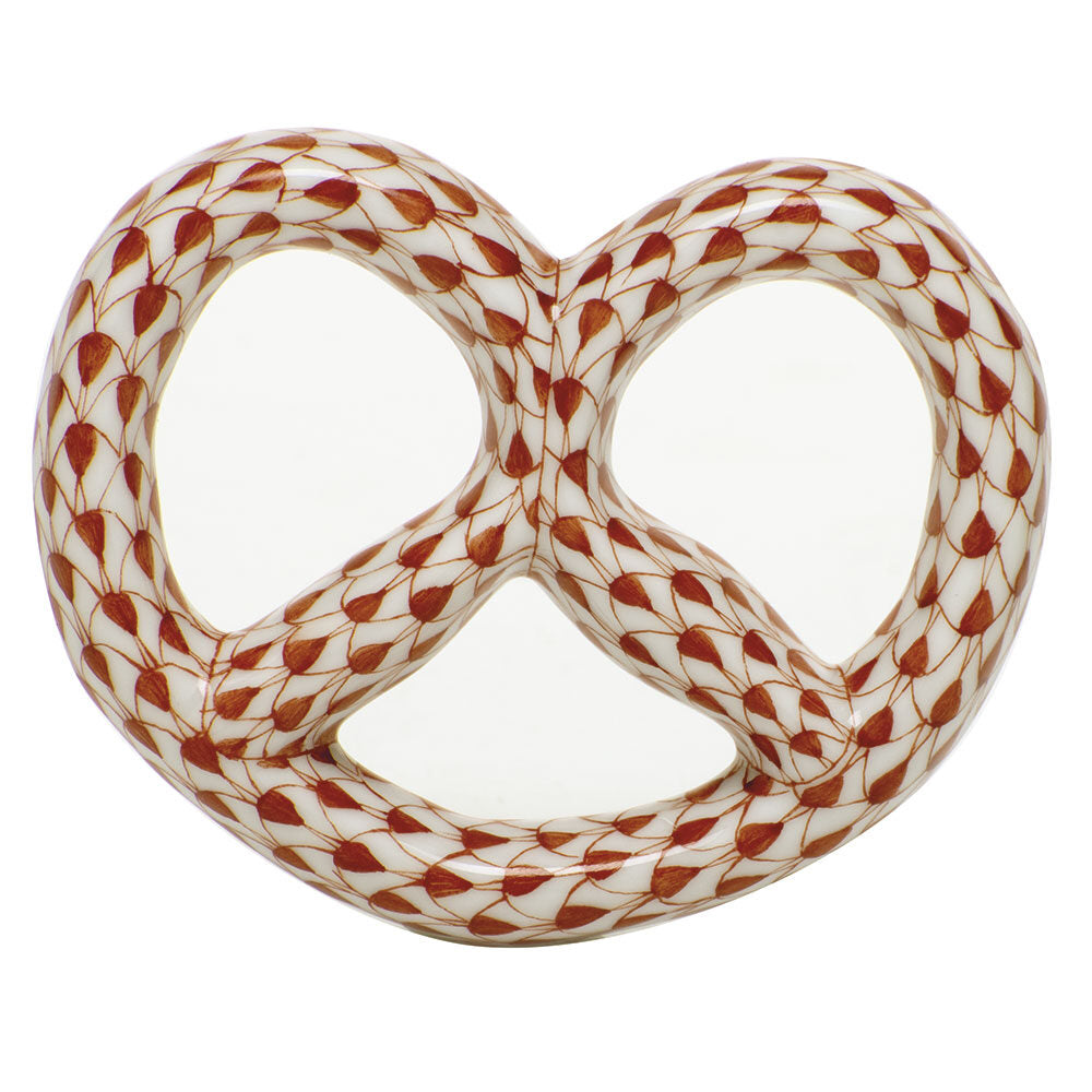 Hand-painted Herend Pretzel Figurine in fine porcelain, 2.25in L X 2in W, on a white background
