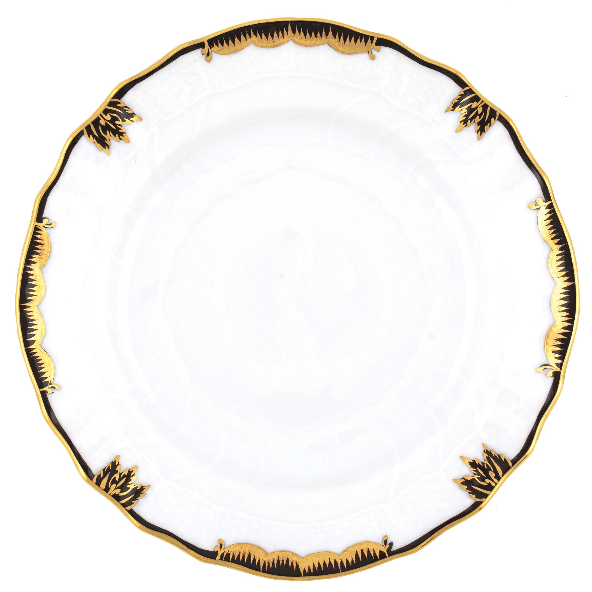 Hand-painted Herend Princess Victoria Black Bread and Butter Plate in fine porcelain, 6in D, on a white background