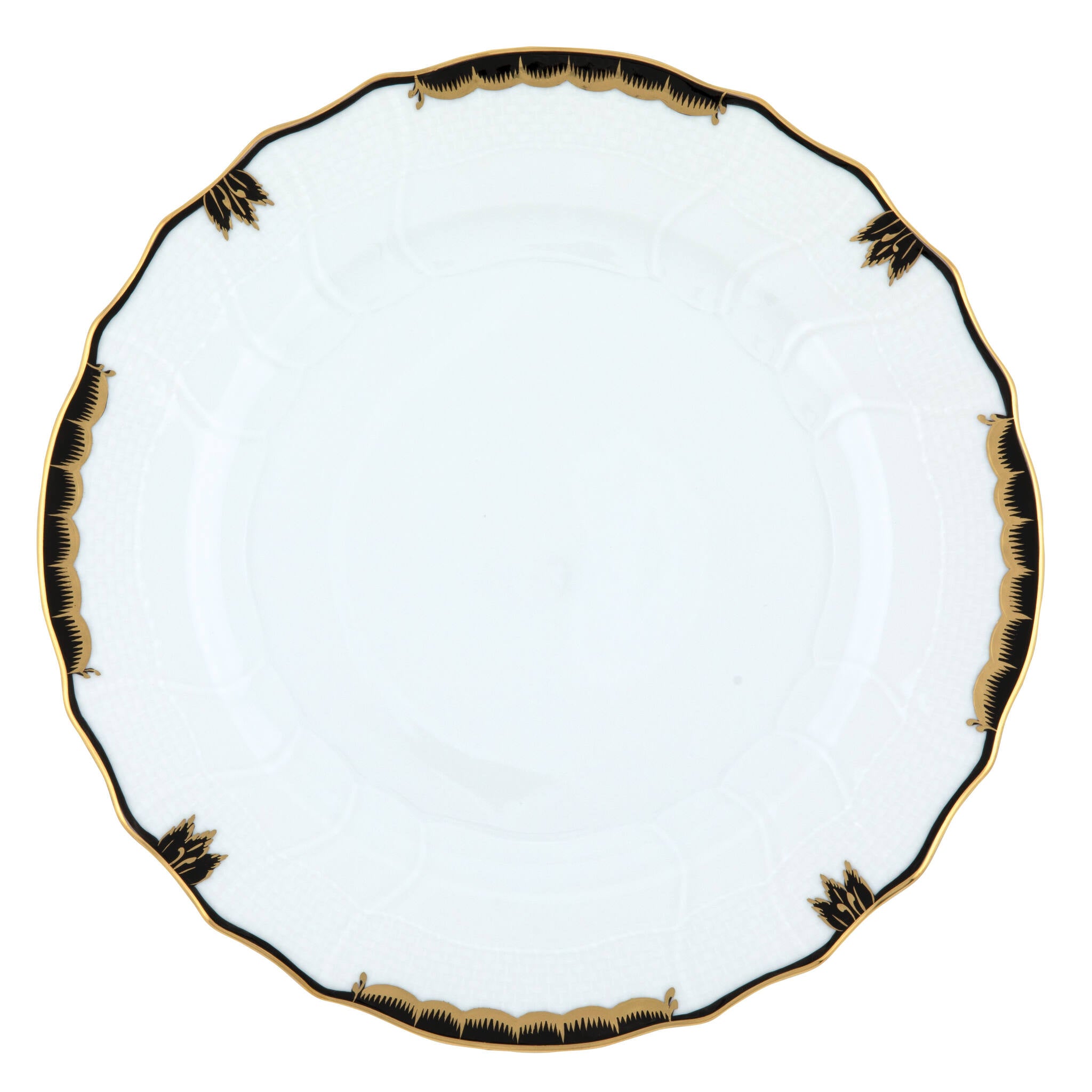 Hand-painted Herend Princess Victoria Black Dinner Plate in fine porcelain, 10.5in D, on a white background