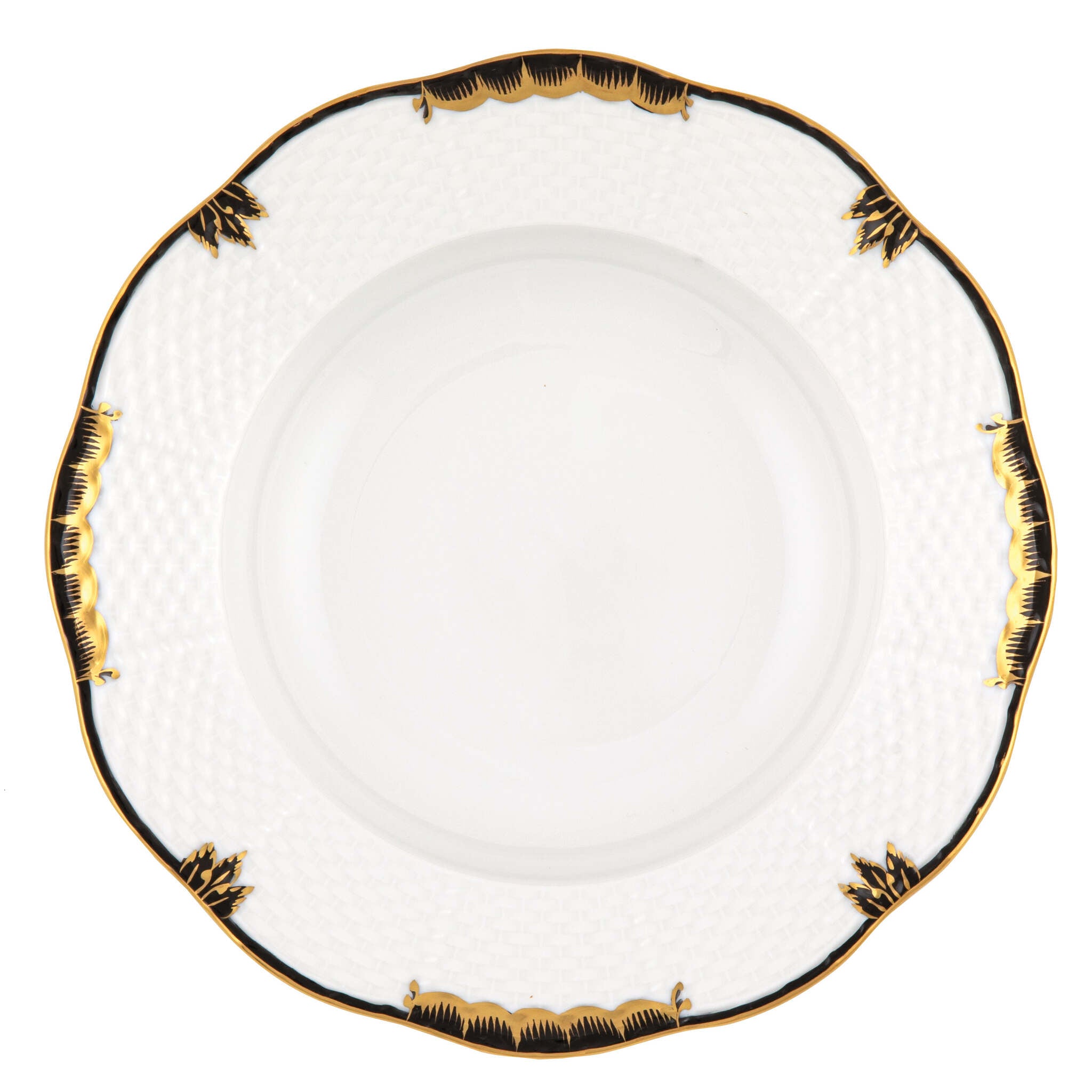 Hand-painted Herend Princess Victoria Black Rim Soup Plate Soup Plates & Rimmed Soup Bowl in fine porcelain, 8in D, on a white background