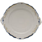 Hand-painted Herend Princess Victoria Blue Chop Plate with Handles in fine porcelain, 12in D, on a white background