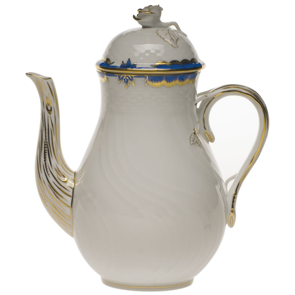 Hand-painted Herend Princess Victoria Blue Coffee Pot with Rose Coffeepot in fine porcelain, (36 OZ) 8.5in H, on a white background