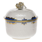 Hand-painted Herend Princess Victoria Blue Covered Sugar with Rose Sugar Bowl in fine porcelain, (6 OZ) 4in H, on a white background