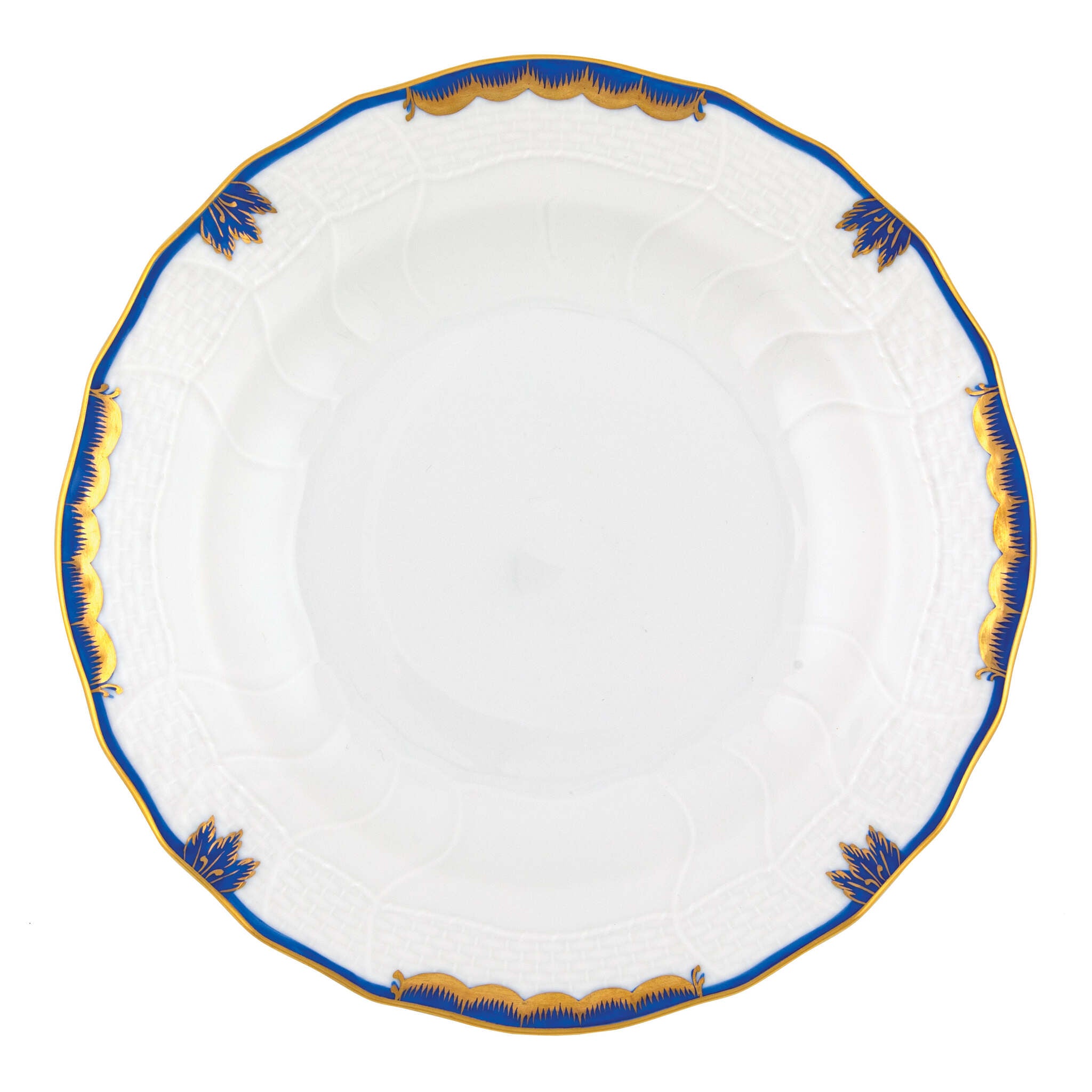 Hand-painted Herend Princess Victoria Blue Dessert Plate in fine porcelain, 8.25in D, on a white background