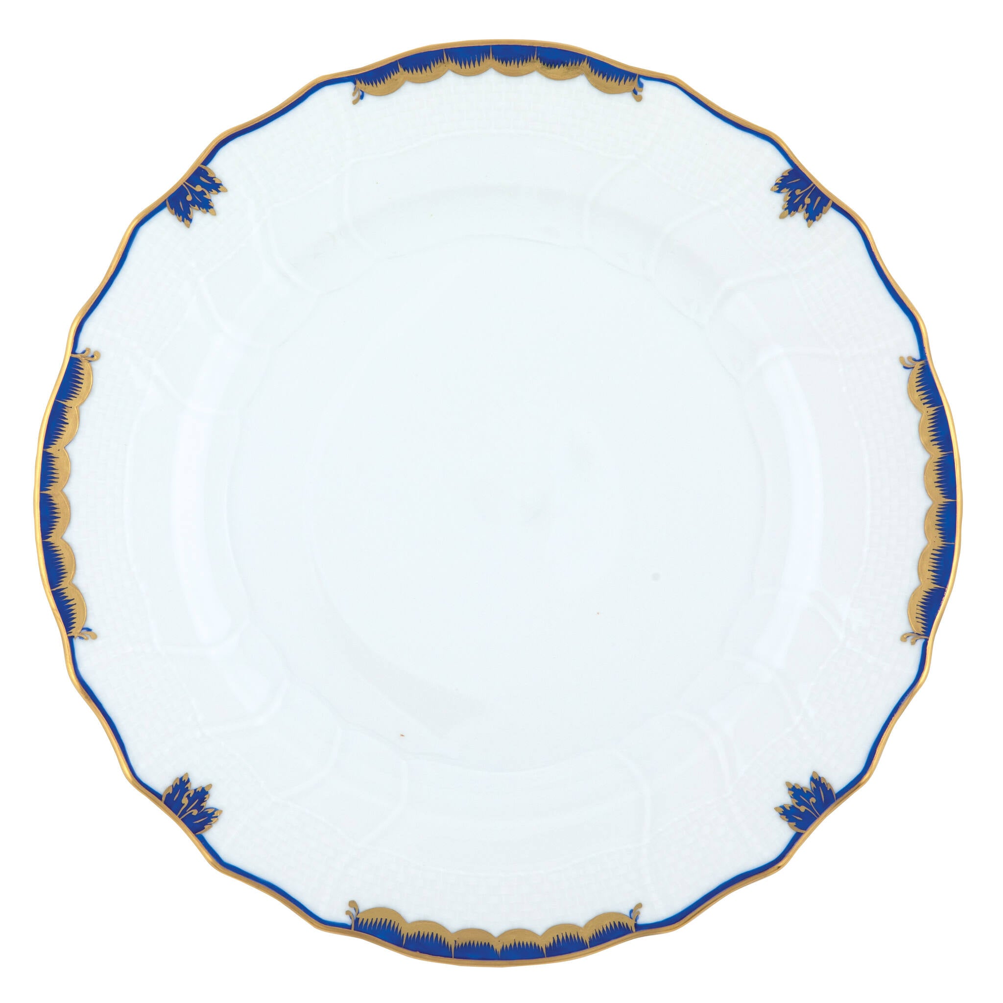 Hand-painted Herend Princess Victoria Blue Dinner Plate in fine porcelain, 10.5in D, on a white background