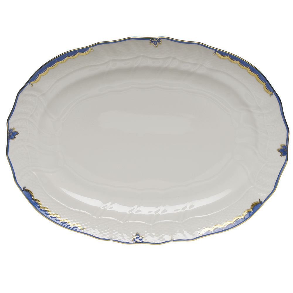 Hand-painted Herend Princess Victoria Blue Platter in fine porcelain, 15in L X 11.5in W, on a white background